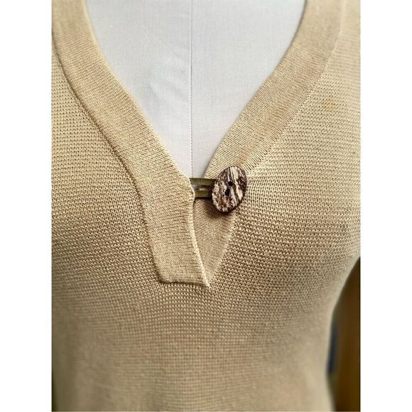 Lauren Ralph Lauren Tan V-Neck 100% Cotton Sweater Tan - Picture 5 of 8